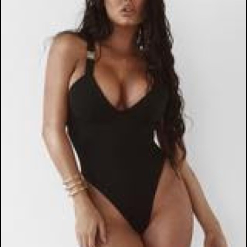 JLUX LABEL Black Caressa Belted Straps One Piece
